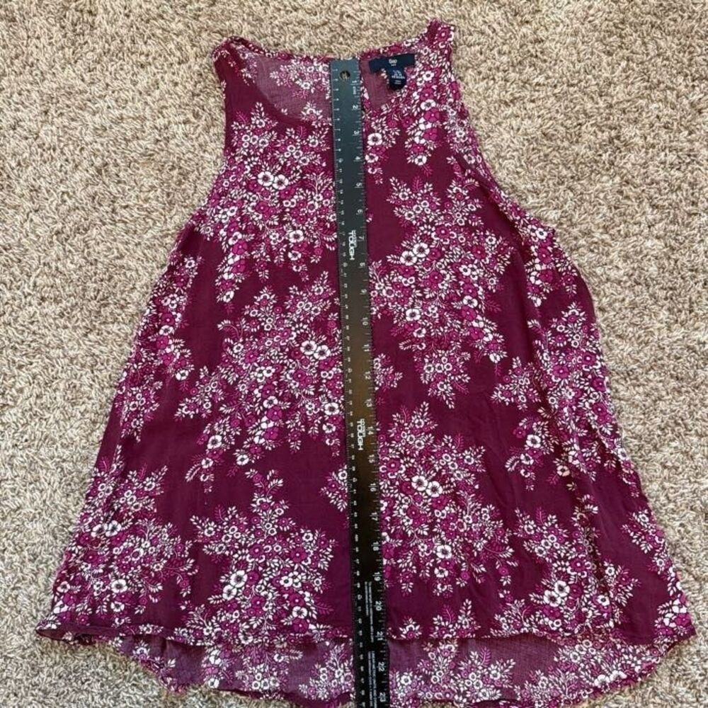 Gap Womens Tank Top XS Red/Purple Floral Flowing Sleeveless High Low Front - Picture 3 of 7